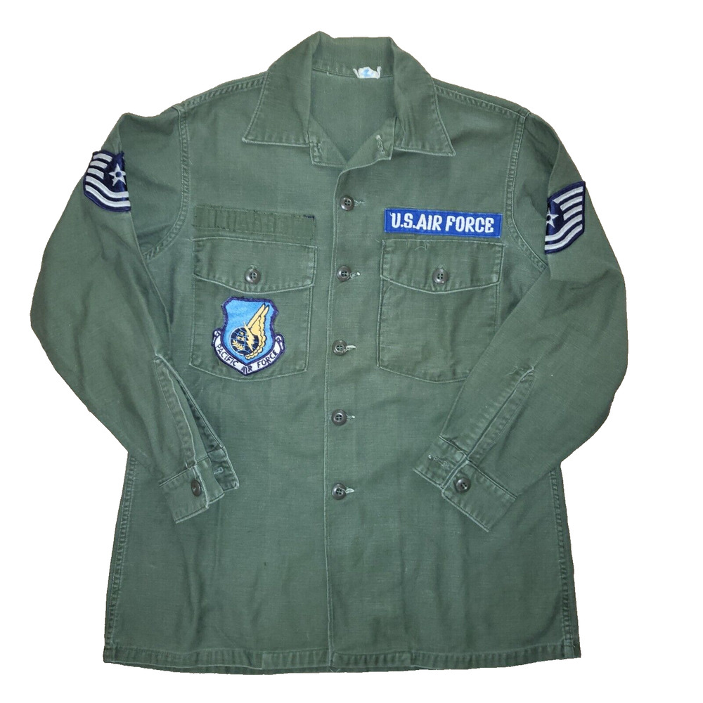 Vintage US Air Force OG 107 Combat Shirt Mens 15.5 Military Utility Sateen